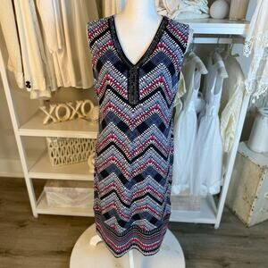 JM Collection sz. Small coastal knee length stretch knit, summer, casual 3729